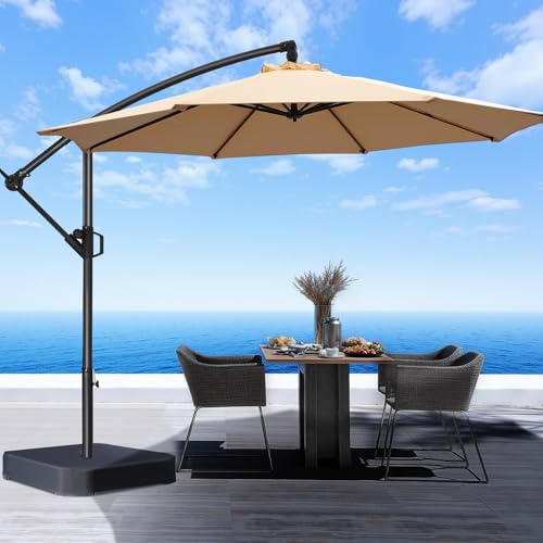 HOMSHADE 10ft Offset Patio Umbrella with Base Included, Cantilever Offset Hanging Patio Outdoor Market Umbrella UPF50+ UV Protection with Easy Tilt and Crank for Pool Deck and Garden(Beige) - color: Beige