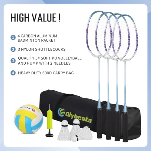 Portable Volleyball & Badminton Combo Net Set for Backyard Beach with 2 Nets (20ft and 32ft), Adjustable Poles, PU Volleyball, Aluminum Rackets and Carry Bag, Quick Setup & Durable - color: Black