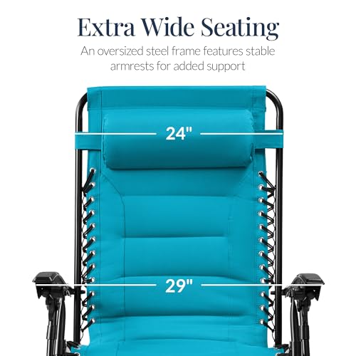 Best Choice Products Oversized Padded Zero Gravity Chair, Folding Outdoor Patio Recliner, XL Anti Gravity Lounger for Backyard w/Headrest, Cup Holder, Side Tray, Polyester Mesh - Aqua Blue - color: Aqua Blue