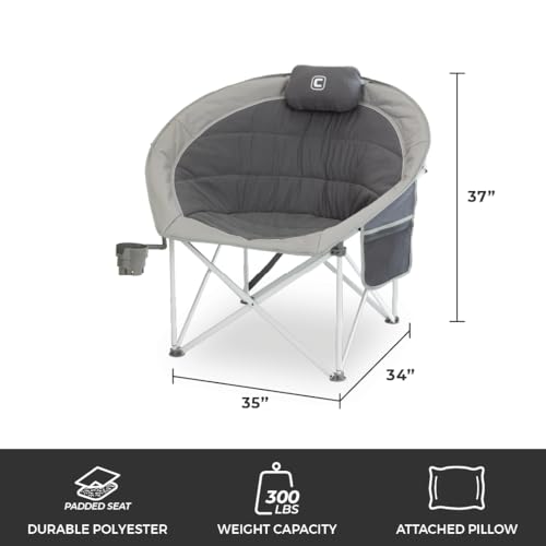 CORE Oversized Papasan Saucer Chair | Foldable Moon Lounge Chair with Cupholder & Storage Pocket for Indoor Home or Outdoor Camping | Perfect for Concert Seat, Sports, Beach, Travel & Picnic - color: Dark Gray