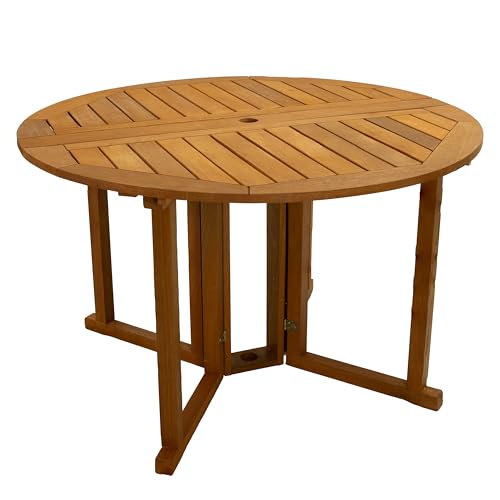 Sunnydaze Malaysian Wood Folding Patio Table - Space-Saving Gateleg Table with Umbrella Hole for Outdoor Dining & Gatherings - Teak Oil Finish