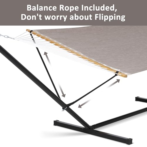 SUNCREAT Portable Hammock with Stand Included, Stand Alone Backyard Hammock for 2 Person, 450 lbs Capacity, Brown - color: Brown, size: 78.7 x 55.1 in, Hammock with 144 in Stand