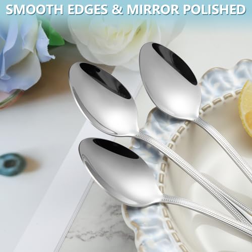 24 Pieces Teaspoons Set, 6.4 Inches Spoon Set, Stainless Steel Silverware, Small Spoons with Pearl Dot Design Handle, Dishwasher Safe, Tea Spoons Suitable for Home and Restaurant - color: Sterling