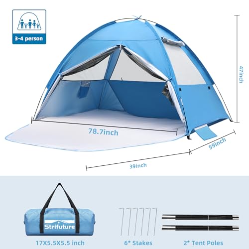 Beach Tent Sun Shelter for 4/5 Person - UPF 50+ UV Protection Portable Beach Shade Sun Canopy, Waterproof & Lightweight, Easy Setup Beach Tent for Family Beach Trips, Picnics, Camping