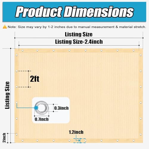 Amagenix 90% Sun Shade Cloth with Grommets, 6' x 16' Pergola Replacement Shade Cover Canopy Privacy Screen for Outdoor Patio Garden, Wheat (We Customized)