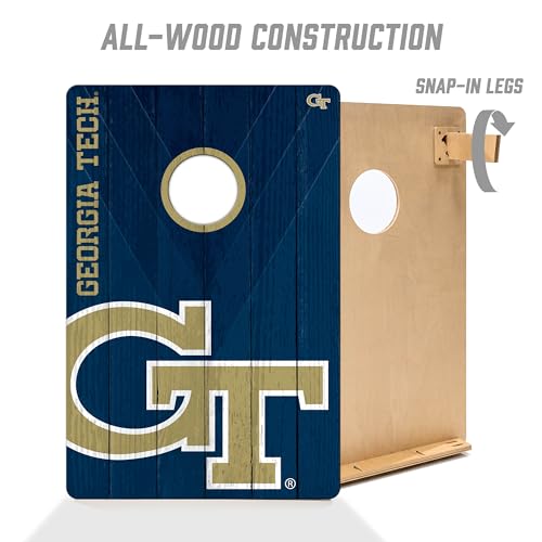 YouTheFan NCAA 2’ x 3’ Wood Cornhole Game with Logo Bags - color: Georgia Tech Yellow Jackets, size: 2' X 3'