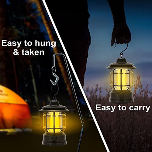 LED Camping Lanterns Rechargeable Portable, Vintage Style Tabletop Lantern, Stepless Dimming, Waterproof IP44 - Black, 2 Pack for Camping, Hanging Tent Light, and Power Outages - style: Black 2 Pack