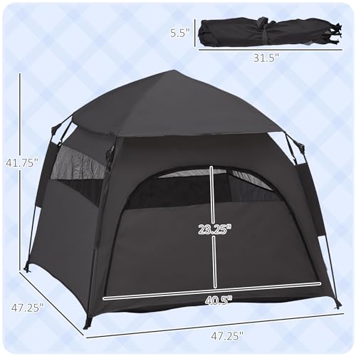 PawHut Pop Up Dog Tent for Extra Large and Large Dogs, Portable Pet Camping Tent with Carrying Bag for Beach, Backyard, Home - color: Dark Gray