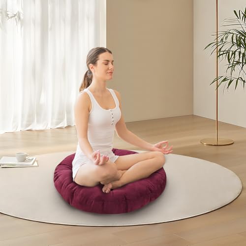 Meditation Floor Pillow Set of 2 Large Round Floor Cushions for Adults Tufted Corduroy Floor Seat Pillows Cushion for Living Room Tatami Yoga,Brown 22x22 Inch - color: Brown, size: 22"Lx22"Wx5"H
