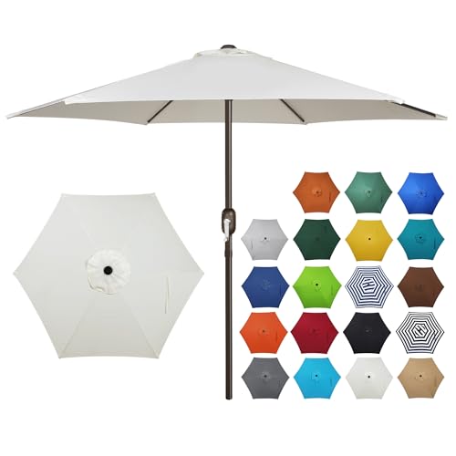 Blissun 7.5 ft Patio Umbrella, Yard Umbrella, Outdoor Market Umbrella with Push Button Tilt Crank (Creamy White) - color: Light Beige