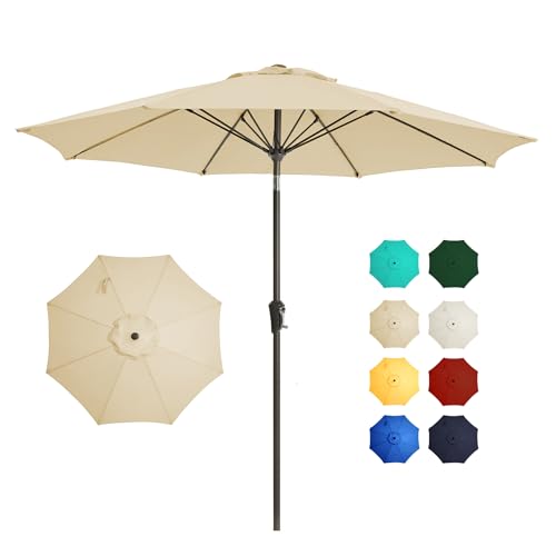 9FT Outdoor Patio Umbrella Outdoor pool Umbrella with Push Button Tilt and Crank, Market Umbrella 8 Sturdy Ribs UV Protection for Garden, Deck, Backyard (Beige) - color: Beige