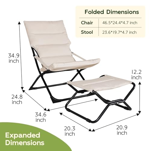 Abba Patio Outdoor Chaise Lounge Chair,Reclining Folding Patio Camping Chair with Separate Footrest,Adjustable Chaise Lounges for Outside,Poolside Beach Lawn Indoor,Beige - color: Beige