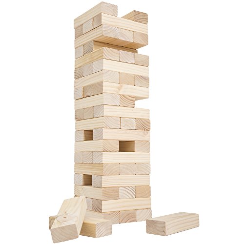 HEY! PLAY! Classic Giant Wooden Blocks Tower Stacking Game, Outdoors Yard Game, for Adults, Kids, Boys and Girls