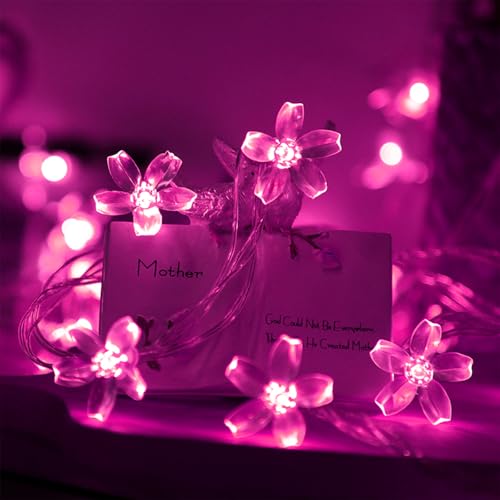 Fairy Flower String Lights Decor, USB & Battery Lighted Decorative Cute Cherry Blossom Indoor Bedroom Window Hanging, Novelty Floral Lamp for Christmas Easter Wedding Party Birthday Décoration (Pink) - color: 10ft Pink Flower Lights