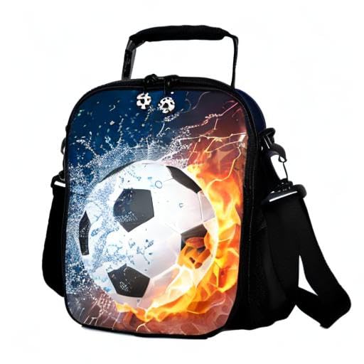 Lunch Tote, 2019 Upgrade Insulated Football Lunch Bag- Waterproof Reusable Lunch Box Portable Meal Bag Ice Pack for Kids Boys Girls -Black - color: Football Red
