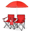 LDAILY LUARANE Folding Double Camping Chair, Outdoor Picnic Chairs w/Removable Umbrella, Mini Table, Cup Holder & Carrying Bag, Portable Camping Loveseat for Patio, Pool, Lawn, Beach, Park (Red) - color: Red