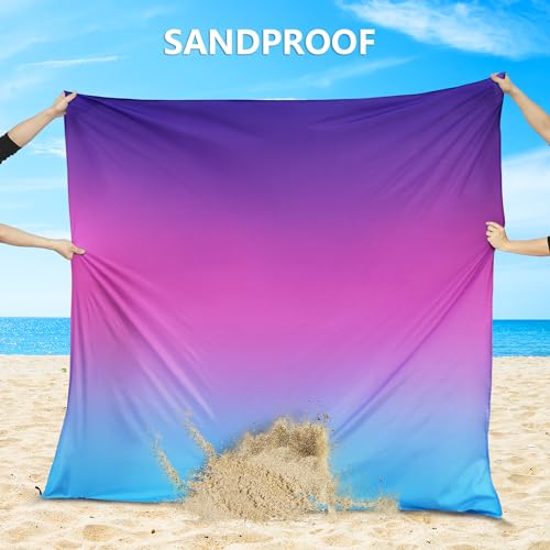 AISPARKY Beach Blanket Waterproof Sandproof Extra Large, Oversized Beach Mat, Quick Drying&Compact&Lightweight, Picnic Blankets Vacation Essentials for Outdoor Beach Camping (79" X 108" (6 Person)) - color: Gradient - Blue Purple, size: 9' x 6'7"