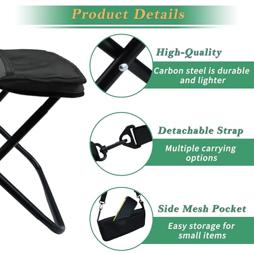YANYUCB Portable Folding Chair,Ultralight Collapsible Stool,Camping Chair,Handbag Style Pocket Foldable Stool for Camping Travel Fishing Hiking and Outdoor Activities(Black) - color: Black