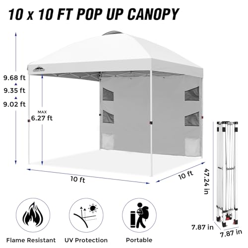 EAGLE PEAK Commercial Canopy 10x10 with Sidewall Storage, Easy OnePerson Setup Pop Up Canopy Tent with Roller Bag, Stakes, Ropes, and Weight Bags, White - color: White