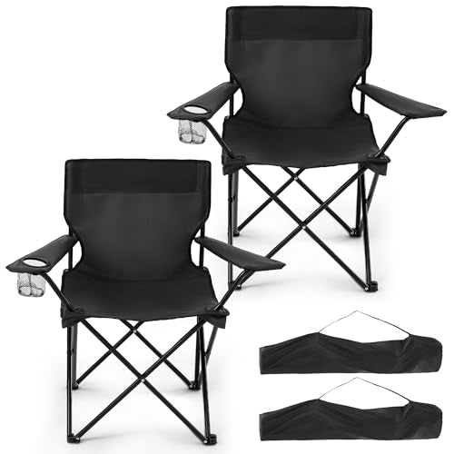 2 Pack Folding Camping Chairs for Adults,Foldable Portable Beach Chairs with Carry Bag & Cup Holder, Compact Design for Camping,Beach, Picnics,and Fishing Supports 300LBS（Dark Black） - color: Dark Black, size: 2pcs