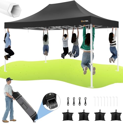 HOTEEL 10x15 Heavy Duty Pop Up Canopy Tent for Parties Event Wedding Commercial Instant Canopy Portable Shelter Folding with Roller Bag, Waterproof UV Resistant, Upgraded Thick Hexagonal Legs, Black - color: Black, size: 10x15FT (No Walls)