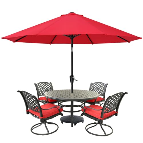 MASTERCANOPY 9FT Patio Umbrella with Push Button Tilt and Crank, Outdoor Market Umbrella with 8 Sturdy Ribs, UV Protection & Waterproof for Garden, Deck, Backyard, Pool (Red) - color: red, size: 9FT