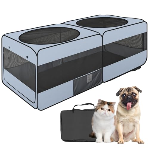 2-in-1 Dog Playpen, 58''Pop Up Cat Puppy Pet Playpen Indoor/Outdoor Cats Enclosed, Cat Dog Tent Crate Cage Kennel, Portable Playpen for Kitten, Small Animals Play Pen(No Divider, Unified Space) - color: Grey, size: M, 58.3"L x 30"W x 24.1"H
