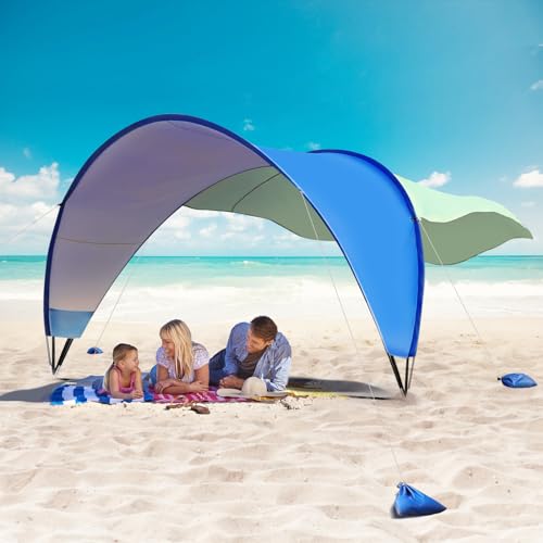 TOBTOS UPF 50+ Pop Up Beach Tent, Easy Set Up Beach Umbrella, Sun Shelter for 2-3 People UV Protection Portable Sunshade, Baby Canopy Cabana, Lightweight with Carry Bag - style: Blue for 4-6 Person