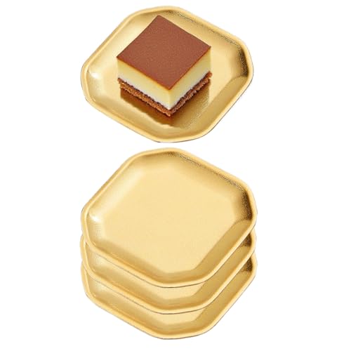 SANQIAHOME 4.7x4.7 inch square Appetizer Plates,thick stainless steel Dinner Plates, Pasta Dessert Plates for Sushi, Fruit oven/Dishwasher Safe, Set of 4,Gold - color: Gold, size: 4.7x4.7 in