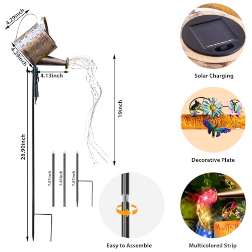 Solar Watering Can Light, Solar Lights Outdoor Decor, Garden Decor Lights for Yard, IP65 Waterproof Hanging Lantern Lights, Gifts for Women Mom, for Yard Patio Lawn Pathway Landscape (Multicolour) - color: multicolour-welcome