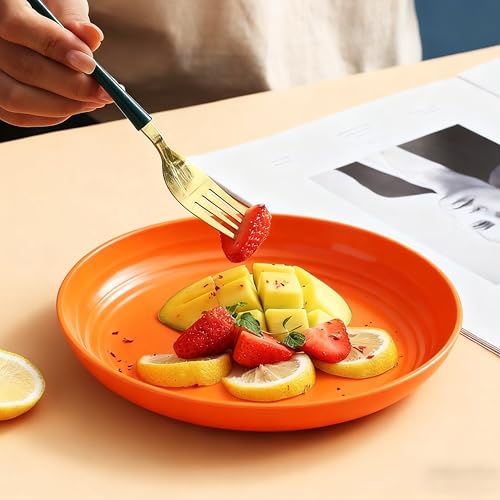 Wheat Straw Plates Set of 4, Unbreakable Deep Dinner Plates, 7.9 Inch Microwave & Dishwasher Safe, BPA Free Reusable Plates for Camping, Parties & Daily Use (Orange) - color: Orange