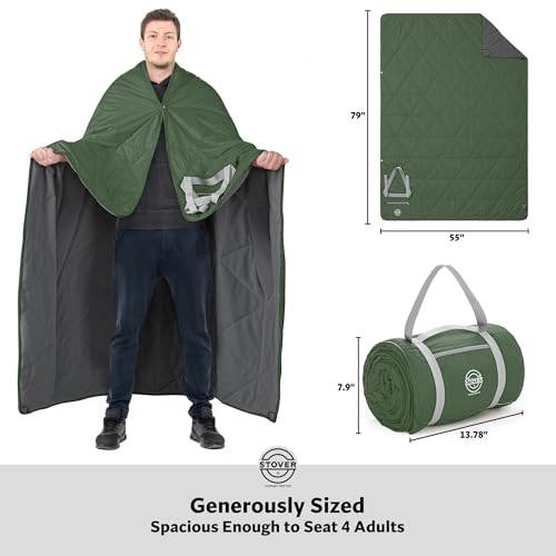 STOVER Large Waterproof Outdoor Stadium Blanket- Extra Thick Soft Fleece Camping Blanket for Travel, Picnics, Sports, Dogs 79"x55", Warm, Windproof, Sand-Proof, Lightweight, Packable (Game Day Green) - color: 01 - Game Day Green