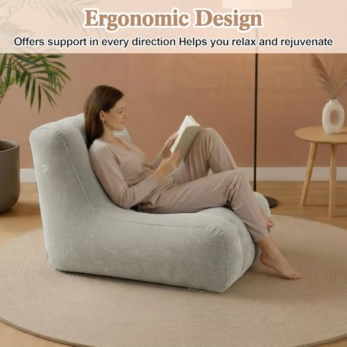 6 Pcs Inflatable Chairs for Adults, Blow up Couch with Electric Air Pump, Inflatable Chairs for Movie Night Flocking Portable Blow up Furniture Beanbag Sofa for Living Room Party (Light Grey) - color: Light Grey