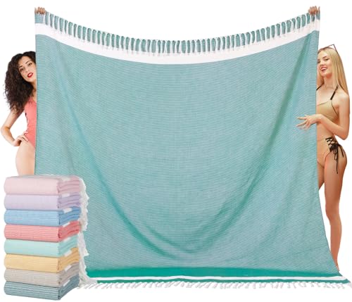 Oversized Turkish Beach Towel Blanket XXL Cotton Sandproof Towels Boho Woven Extra Large Big Sand Free Giant Throw Blankets Huge Quilt XL Picnic Camping Necessities Cloud For Adult Gifts Teal - color: Cten Teal, size: XXXL(88x82 IN,224x208 CM)