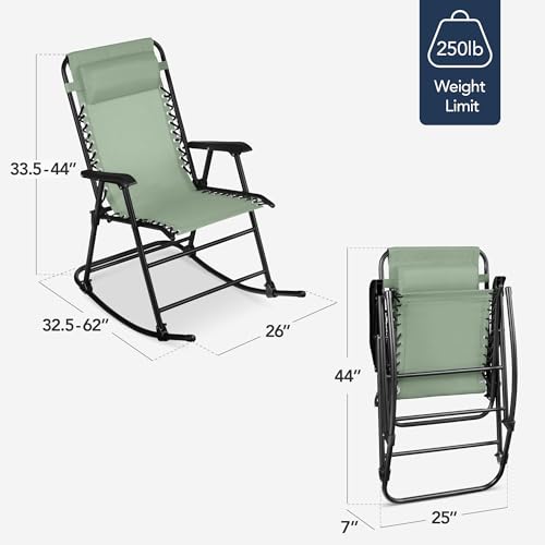Best Choice Products Outdoor Zero Gravity Rocking Chair, Folding Reclining Patio Lounge Chair with Adjustable Pillow for Lawn, Beach, Camping - Sage Green - color: Sage Green