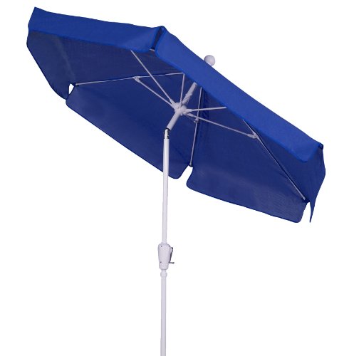 FiberBuilt Umbrellas Garden Umbrella with Push-Button Tilt, 7.5 Foot Pacific Blue Canopy and White Pole - color: Pacific Blue with White Pole, style: With Tilt