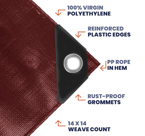 Extra Heavy Duty 14 Mil Tarp Cover, Waterproof, UV Resistant, Rip and Tear Proof, Poly Tarpaulin with Reinforced Edges for Roof, Camping, Patio, Pool, Boat (Maroon/Black 6′ X 8′) - color: Maroon/Black, size: 6′ X 8′