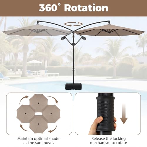 Tangkula 10ft Patio Umbrella with Base Included, Offset Cantilever Outdoor Umbrella with 360 Degree Rotation, Crank Handle, Sun-Protective Canopy for Pool Deck Garden Backyard (Tan) - color: Tan, size: 10 FT