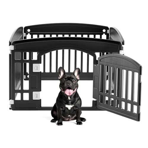 DUMOS Dog Playpen 4 Panel 24" Plastic Exercise Pen with Door Small Puppy, Medium Dogs Animal Pet for Outdoor, Garden, Yard, RV Camping - Black - color: Black