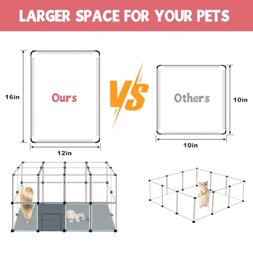 32 Panels Small Animal Playpen, 48" x 32" x 24" Transparent Playpen with Waterproof Mat,Plastic Enclosure,Puppy Play Pen for Chicken,Pet Fence for Guinea Pigs,Bunny,Ferrets,Hamsters,Hedgehogs Indoor - color: 48"L x 32"W x 24"H, style: 32 Plastic Panels