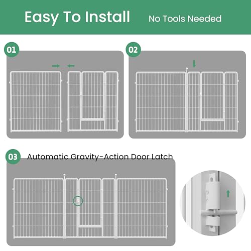 Simple Deluxe Dog Playpen, 32" Height 16 Panels Fence with Anti-Rust Coating, Metal Heavy Portable Foldable Dog Pen for Small/Medium/Large Dogs RV Camping, White - color: White, size: 16 Panels 32 inch, style: Metal