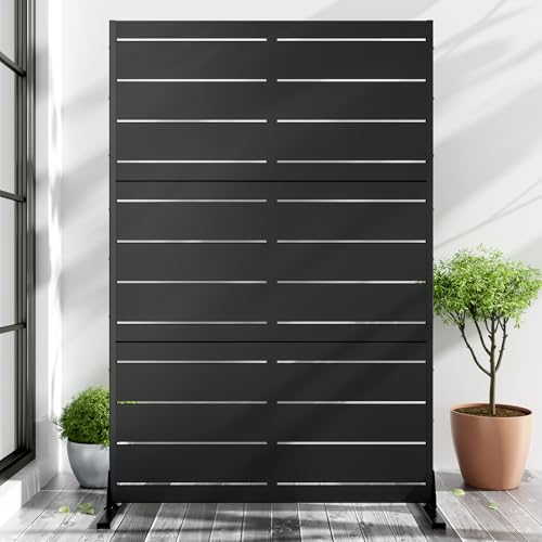 Casaphoria 72" H x 47" W Metal Outdoor Privacy Screen, Freestanding Decorative Divider for Patio, Deck, Balcony, and Garden with Stable Base, Black Adam - color: Black Adam