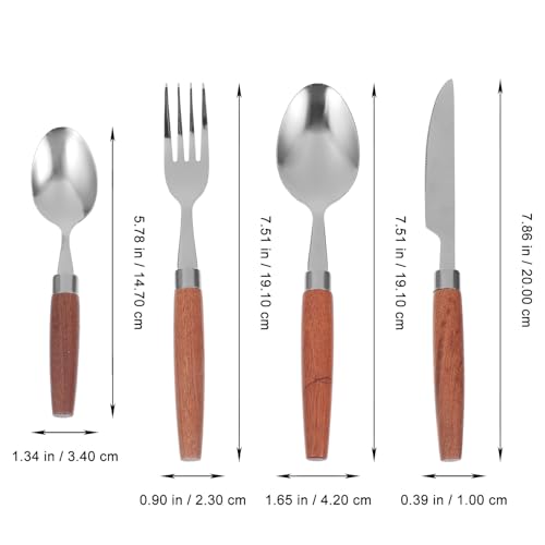 Kisangel Camping Cutlery Set 4pcs Stainless Steel Fork Spoon Knife with Vintage Wooden Handles and Gray Carry Bag for Outdoor Picnic and Camping Tableware