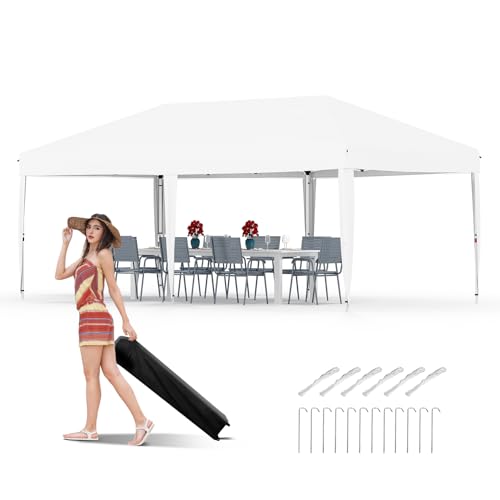 GarveeLife 10x20 Pop Up Canopy, Beach Ten with One Push Setup, Heavy Duty Outdoor Instant Canopy Tent with Portable Roller Bag, Silver Coated Top, 3 Adjustable Height, Sandbags,White - color: White, size: 0 Sidewalls