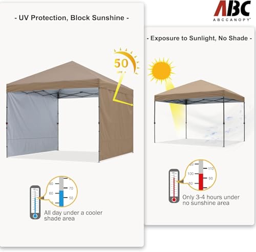 ABCCANOPY Easy Pop up Canopy Tent with 2 Sidewalls for Outdoor Sun Blocking or Rain Protection,8x8, Khaki - color: Khaki, size: 10x10