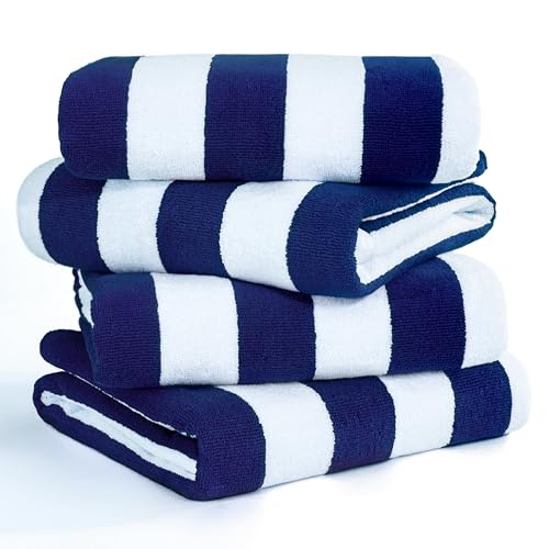American Soft Linen Cabana Striped Beach Towels, 30x60 inch 4 Piece Oversize Pool Towels, Quick Drying Sand Free Swim Towels, Navy Blue - color: Navy Blue