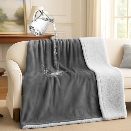 Makigued Waterproof Dog Blanket for Couch & Bed, Reversible Sherpa Fleece Pet Throw with Quiet TPU Barrier, Machine Washable Furniture Protector for Large Dogs & Cats, Throw Size 50x60 Inch, Gray - color: Gery, size: Throw(50"*60")
