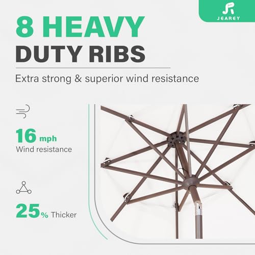 JEAREY 9FT 3 Tier Patio Umbrella Outdoor Market Umbrella Table Umbrellas with 8 Ribs 1.5 Pole Push Button Tilt and Crank UV Protection for Garden,Off-white - color: Off-white