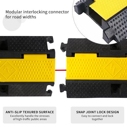 Rubber Cable Ramp Cord Cover Cable Protector Ramps Wire Hose Protective 22000Lbs Load Capacity Traffic 1 Channel Speed Bump for Asphalt Concrete Gravel Driveway, 4 Pack - color: 1 Channel - 4 Pack
