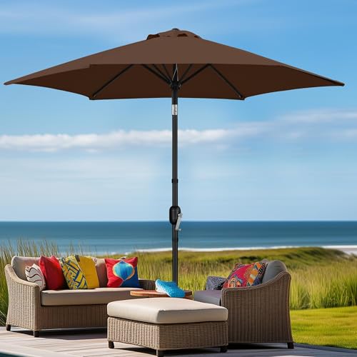 Yaheetech 2 Pack 9FT Outdoor Patio Umbrella Outdoor Table Umbrella w/Push Button Tilt & Crank, Yard Sun Shade UV Protection Waterproof for Pool, Market, Terrace, Beach, Outdoor Restaurant, Brown - color: Brown, size: 9FT